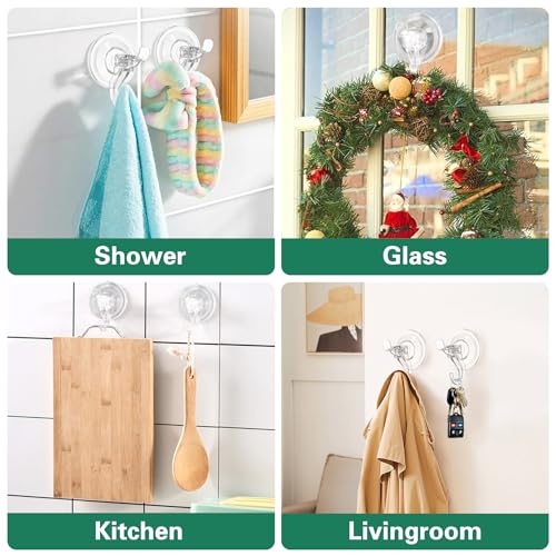 Goabroa Suction Cup Hooks for Shower, 3 Pcs Clear 11 lbs Heavy Duty Shower Hangers, Waterproof Removable Reusable Window Suction Cups with Hooks for Bathroom, Kitchen, Glass - Image 4
