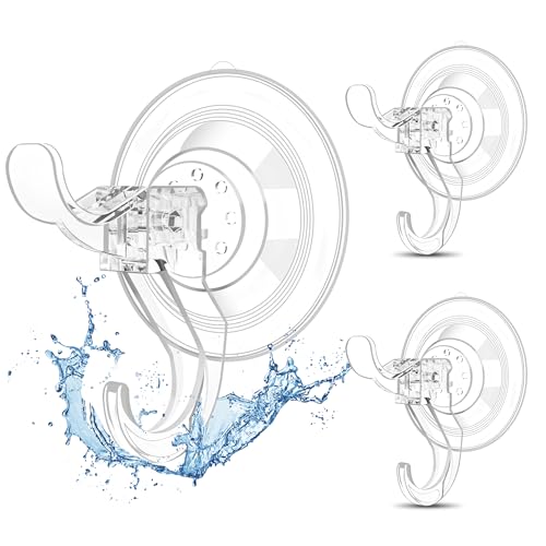 Goabroa Suction Cup Hooks for Shower, 3 Pcs Clear 11 lbs Heavy Duty Shower Hangers, Waterproof Removable Reusable Window Suction Cups with Hooks for Bathroom, Kitchen, Glass - Image 1