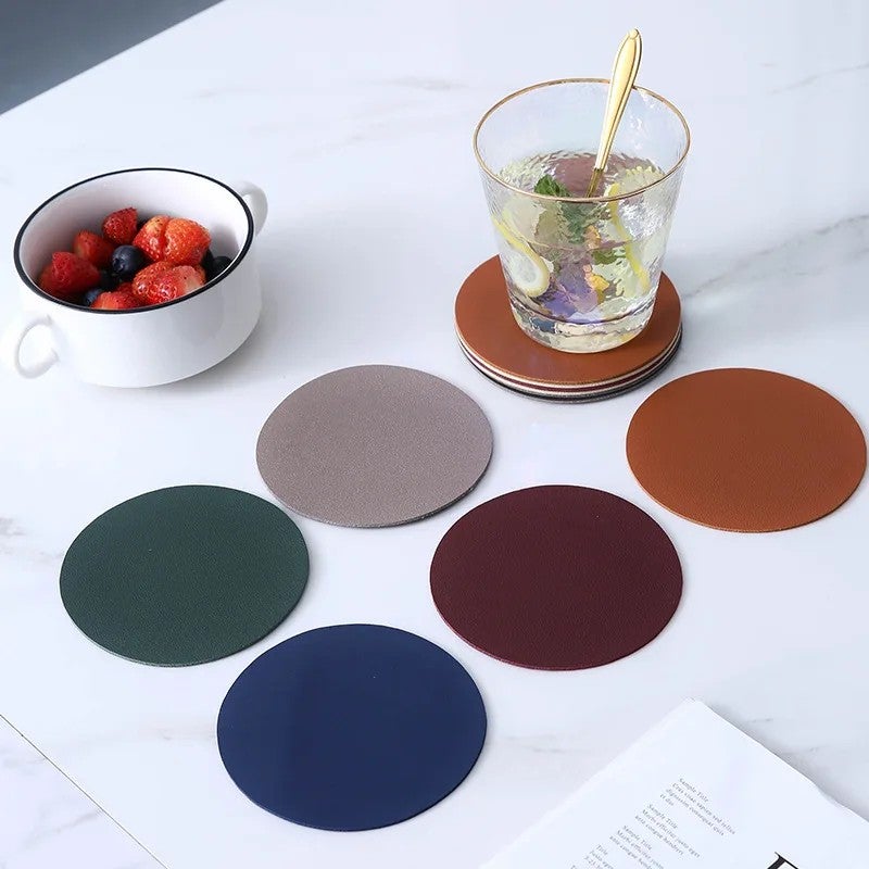 Y&D Personalized Nordic Wind Insulated Round Coasters – PU Leather Coffee & Tea Coasters, Creative Non-Slip Heat-Resistant Set for Home and Office - Image 2