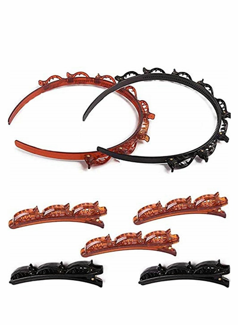 Loquat Headband Hair Pin, 7 Pack Hairstyle Hairpin, DIY Hair Bands, Double Bangs Hairstyle Hairpin, Non-slip Double Layer Twist Plait Headband Hair Styling Tools for Women Girl - Image 1