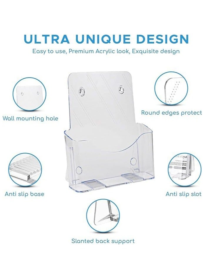 MARKQ [1 طبقة] حامل كتيبات أكريليك - حامل واضح للمنشورات والنشرات لعرض الكتيبات والمستندات والأدبيات، حامل للتثبيت على الحائط أو الطاولة - Image 3