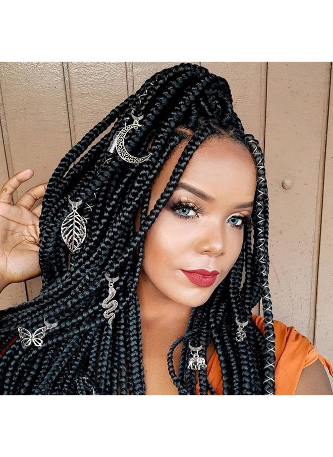 Messen 20 Pcs Locs Hair Jewelry Braids Hair Clips Adjustable Hair Cuffs 15 Styles Vintage African Pendant Hair Charms Butterfly Shell Diy Locs Hair Accessories (Silver)  - Image 2