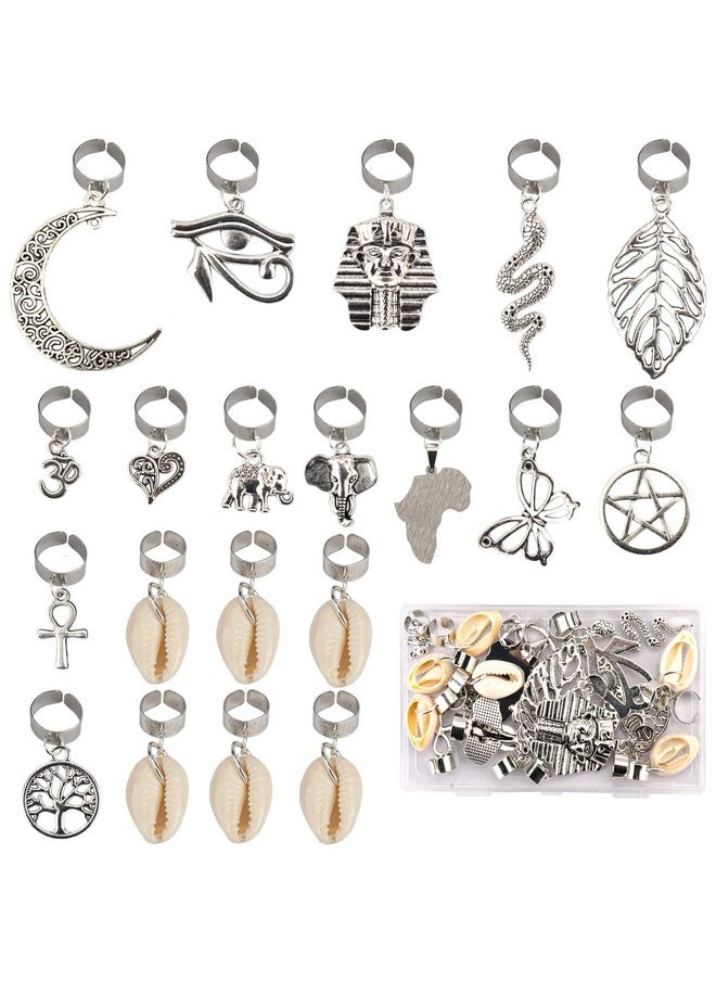 Messen 20 Pcs Locs Hair Jewelry Braids Hair Clips Adjustable Hair Cuffs 15 Styles Vintage African Pendant Hair Charms Butterfly Shell Diy Locs Hair Accessories (Silver)  - Image 1