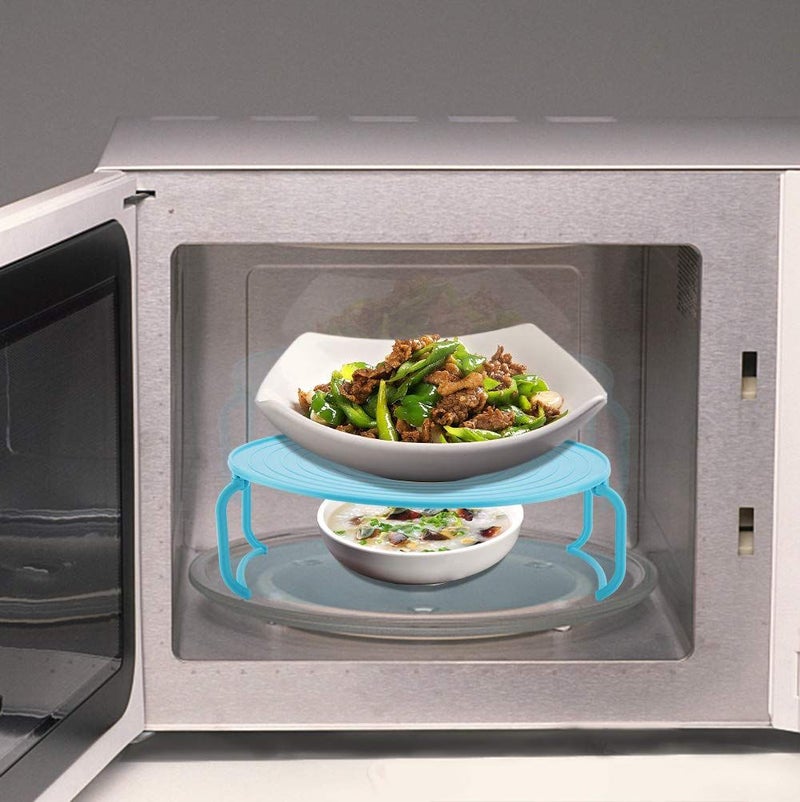 Foldable Microwave Rack Blue Plastic Oven Accessory Heat Two Foods Simultaneously - Image 3