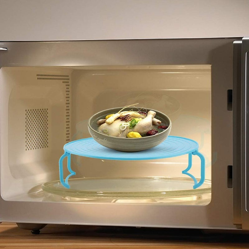Foldable Microwave Rack Blue Plastic Oven Accessory Heat Two Foods Simultaneously - Image 4