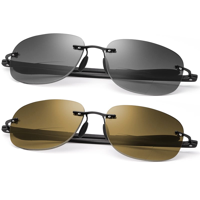 MIRYEA Rimless Bifocal Sunglasses +1.50 Strength Reading Glasses UV Protection Sport Sunglasses Anti Blue Light Sun Readers for Men and Women Outdoor Driving Safety Eyeglasses Tinted Lens Shades Eyewear - Image 1