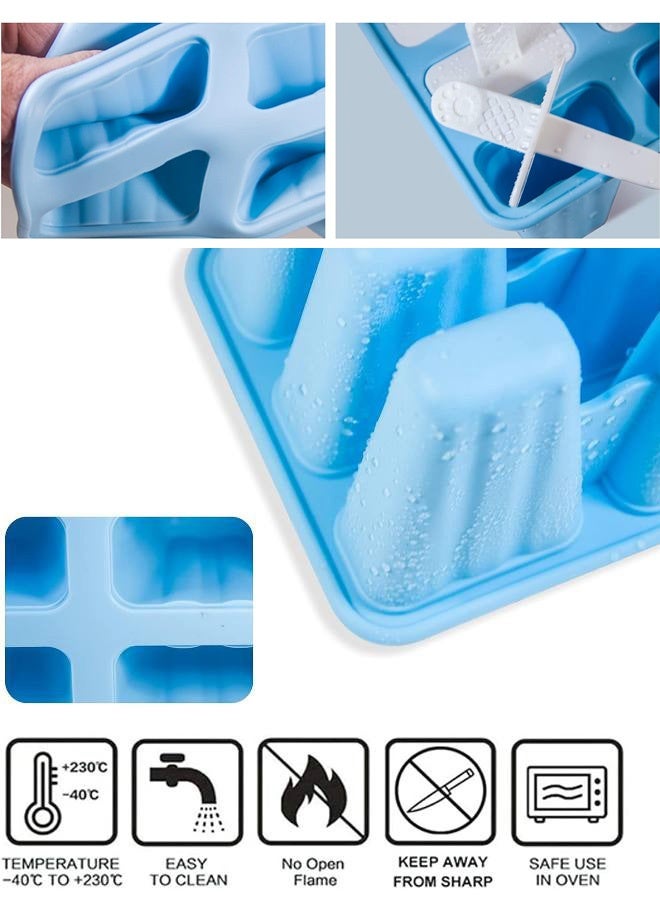 Ice Lolly Mould 6 Pieces Reusable Silicone Popsicle Mold Easy to Remove Ice Lolly Maker - BPA Free Ice Pop Mould (Blue)  - Image 2