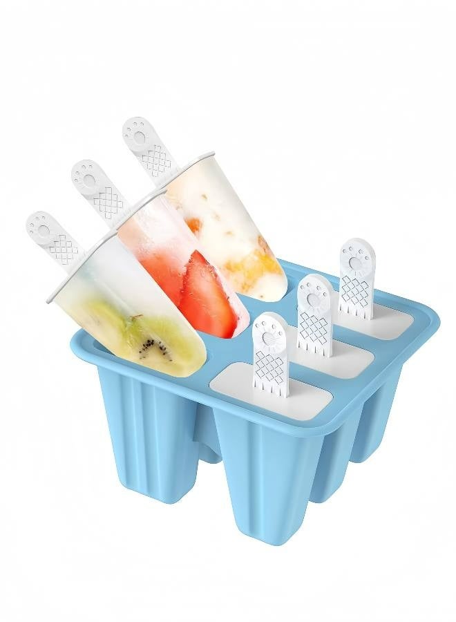 Ice Lolly Mould 6 Pieces Reusable Silicone Popsicle Mold Easy to Remove Ice Lolly Maker - BPA Free Ice Pop Mould (Blue)  - Image 1