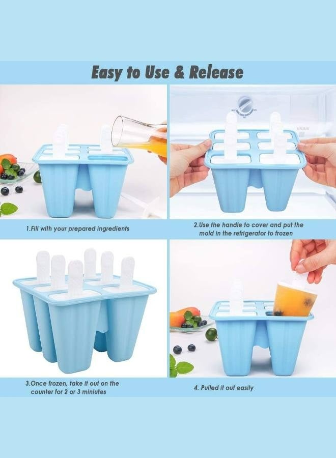 Ice Lolly Mould 6 Pieces Reusable Silicone Popsicle Mold Easy to Remove Ice Lolly Maker - BPA Free Ice Pop Mould (Blue)  - Image 4