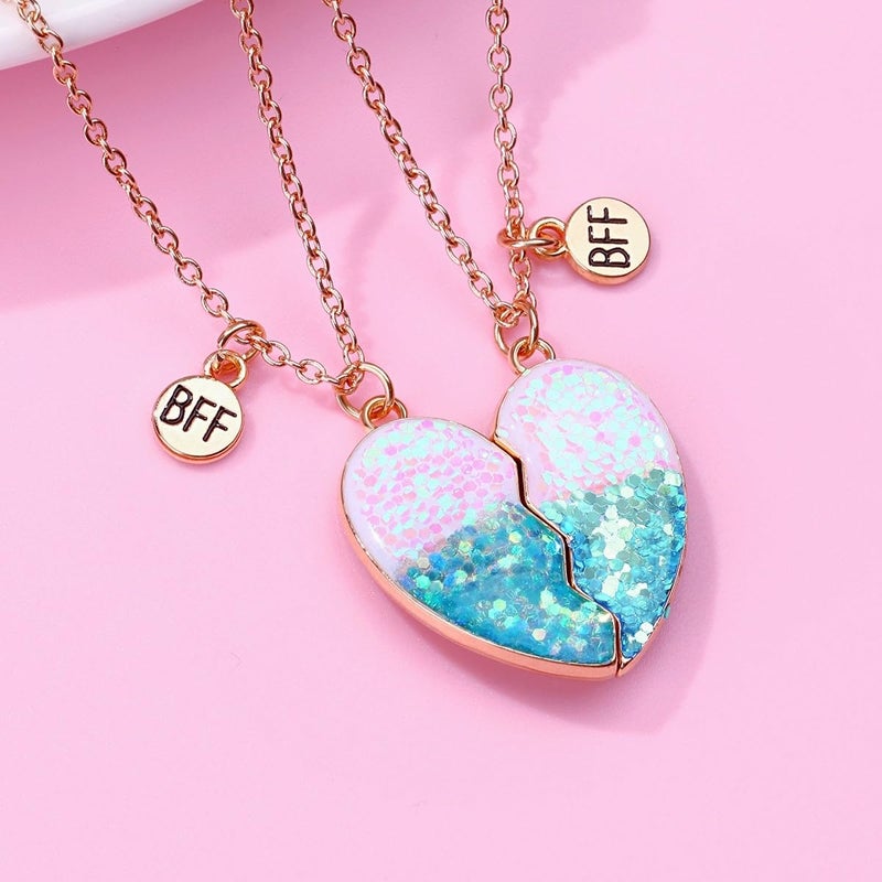 DOYYCA Best Friend Necklace Gifts Friendship Necklace Matching Heart BFF Necklaces for 2 (Sequin Blue) - Image 5