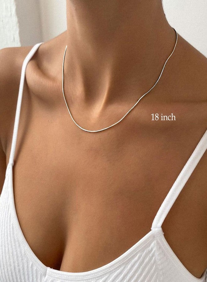 FUNEIA 925 Sterling Silver Necklace for Women Trendy Dainty Real Silver Chain Necklace Simple Thin Box Chain Beaded Chain Snake Chain Herringbone Necklaces Jewelry 14/16/18 Inch, Metal, No Gemstone - Image 4