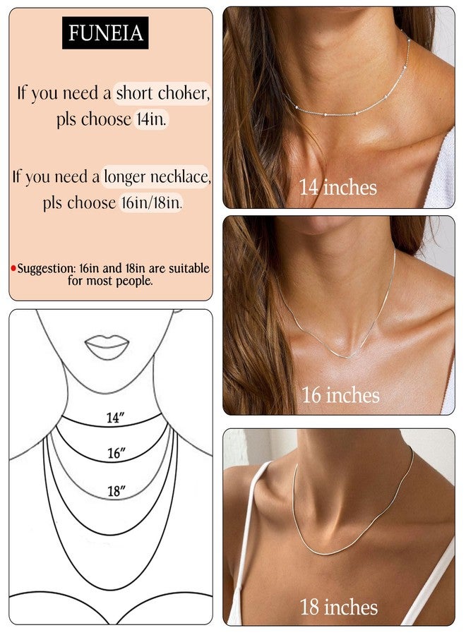 FUNEIA 925 Sterling Silver Necklace for Women Trendy Dainty Real Silver Chain Necklace Simple Thin Box Chain Beaded Chain Snake Chain Herringbone Necklaces Jewelry 14/16/18 Inch, Metal, No Gemstone - Image 3