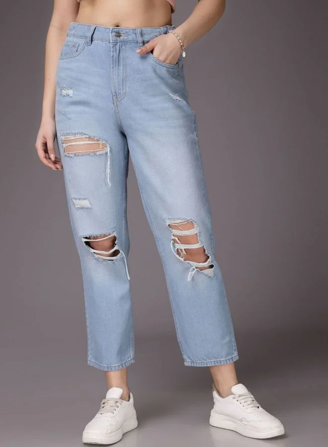 Women Straight Fit Solid High Rise Jeans
