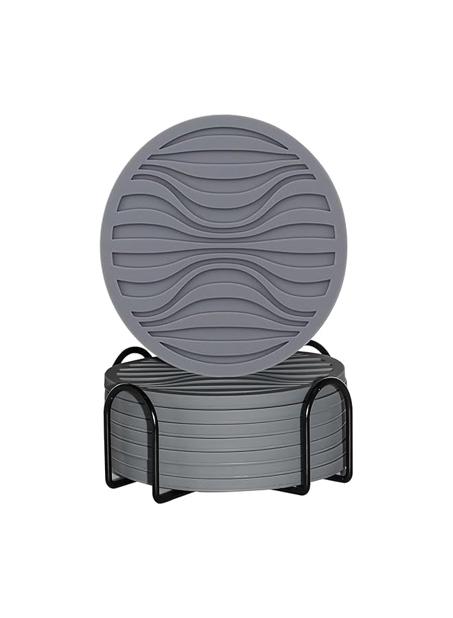 8 قطع من قواعد الأكواب مع حامل من السيليكون لحماية سطح الطاولة ومقاومة للحرارة ومضادة للانزلاق سميكة لطاولة القهوة باللون الرمادي