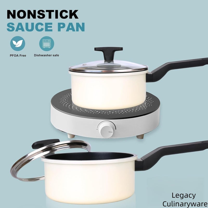 Legacy Culinaryware Nonstick Sauce Pan with Lid,1.5QT small pot, PFOA Free,Kitchen Pots Induction Pot,Cream - Image 2