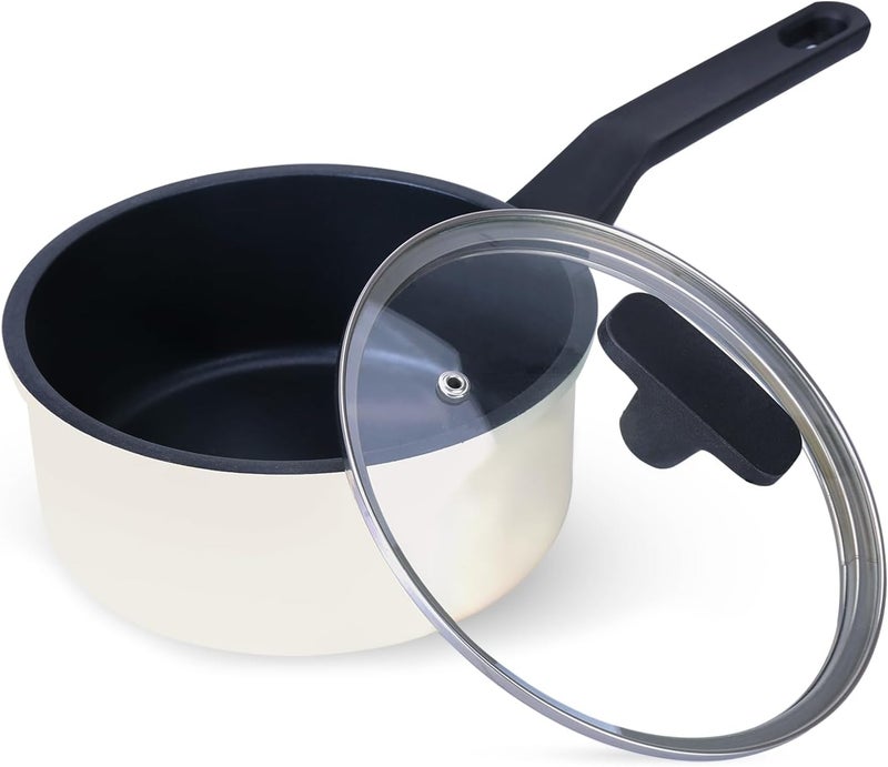 Legacy Culinaryware Nonstick Sauce Pan with Lid,1.5QT small pot, PFOA Free,Kitchen Pots Induction Pot,Cream - Image 1