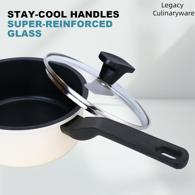 Legacy Culinaryware Nonstick Sauce Pan with Lid,1.5QT small pot, PFOA Free,Kitchen Pots Induction Pot,Cream - Image 5