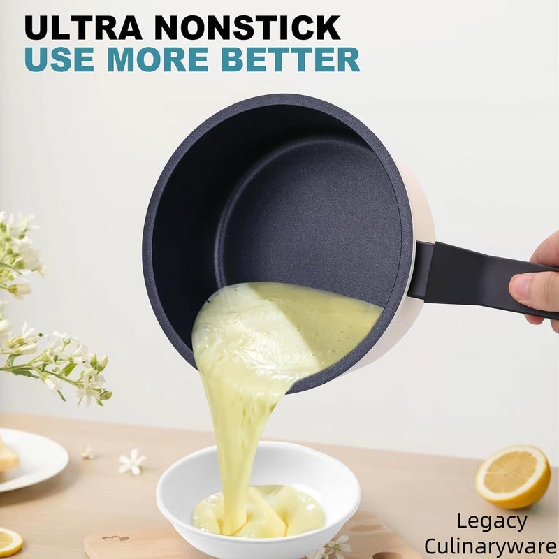 Legacy Culinaryware Nonstick Sauce Pan with Lid,1.5QT small pot, PFOA Free,Kitchen Pots Induction Pot,Cream - Image 3