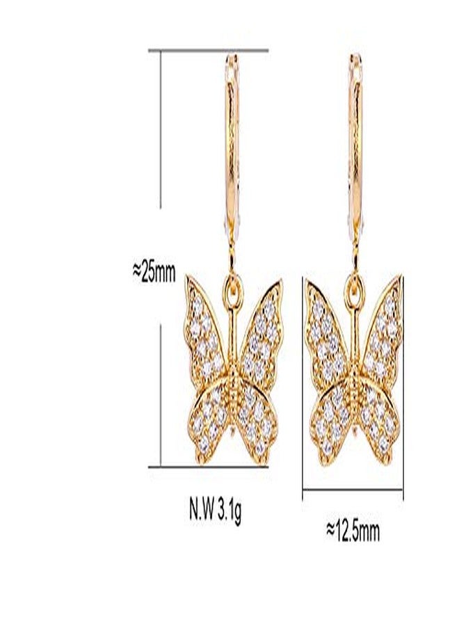 INENIMARTJ Butterfly Earrings Butterfly Dangle Earrings 14K Gold Small Crystal Butterfly Hoop Earrings for Women - Image 4
