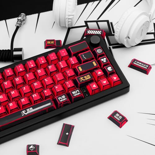 GEKUCAP Red and Black PBT Keycaps Set 135 Keys Cherry Profile Manga Japanese Style Keycaps Cherry Mx Gaming Keyboard Keycap Set for ANSI Layout Mechanical Keyboard - Image 5