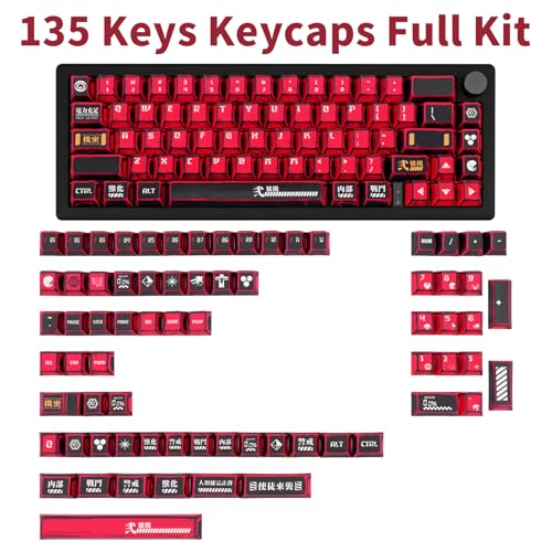 GEKUCAP Red and Black PBT Keycaps Set 135 Keys Cherry Profile Manga Japanese Style Keycaps Cherry Mx Gaming Keyboard Keycap Set for ANSI Layout Mechanical Keyboard - Image 2