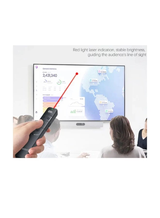 أيرلدوم قلم عرض ذكي لاسلكي 2.4 جيجاهرتز USB PowerPoint Clicker مع نطاق 100 متر قابل لإعادة الشحن وقلم تقليب صفحات PPT مع مؤشر ليزر أحمر 200 متر وشاشة رقمية وجسم من الألومنيوم لنظامي التشغيل Windows وMac OS وAndroid - Image 3