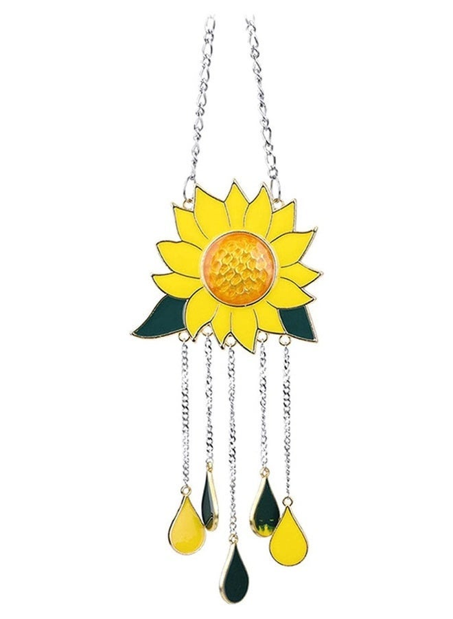 Wind Chimes Sunflower Ornaments Stained Glass Window Hanging Flower Pendant Balcony Festival Garden Medieval Art Decoration Gift for Backyard Patio Yard Home