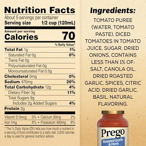 Prego Pasta Sauce, Italian Tomato Sauce with Roasted Garlic & Herbs, 24 Ounce Jar - Image 2