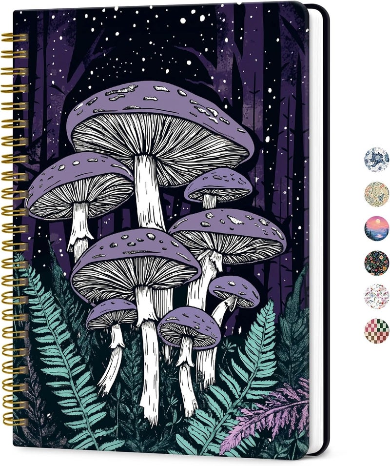 ZOTIA Lined Spiral Journal Notebook for Women, A5 College Ruled Journals for Writing, Hardcover Notebooks for Work, Note Taking and Office School Supplies, 140 Pages - Enchanted Fungi - Image 1