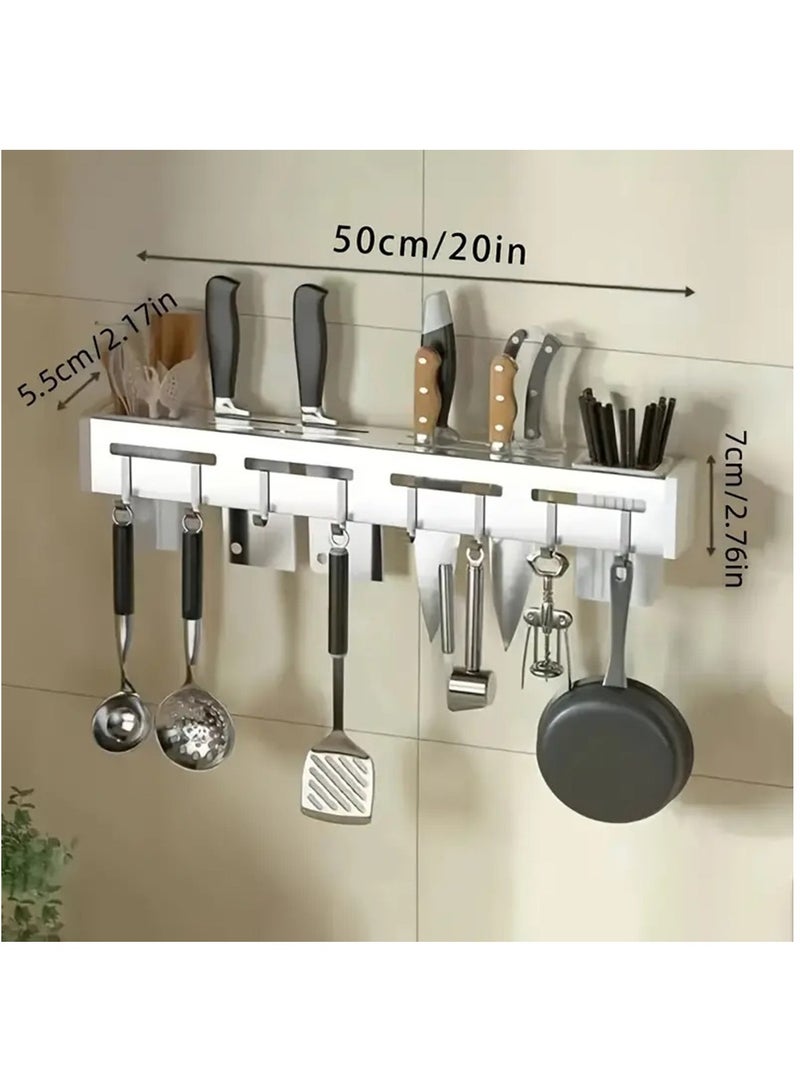 Hihonor Kitchen Wall Mount Utensil Rack Utensil Wall Organizer for Spoons, Knives, Forks, Chopsticks, Cookware Cutlery Holder (Silver) - Image 4