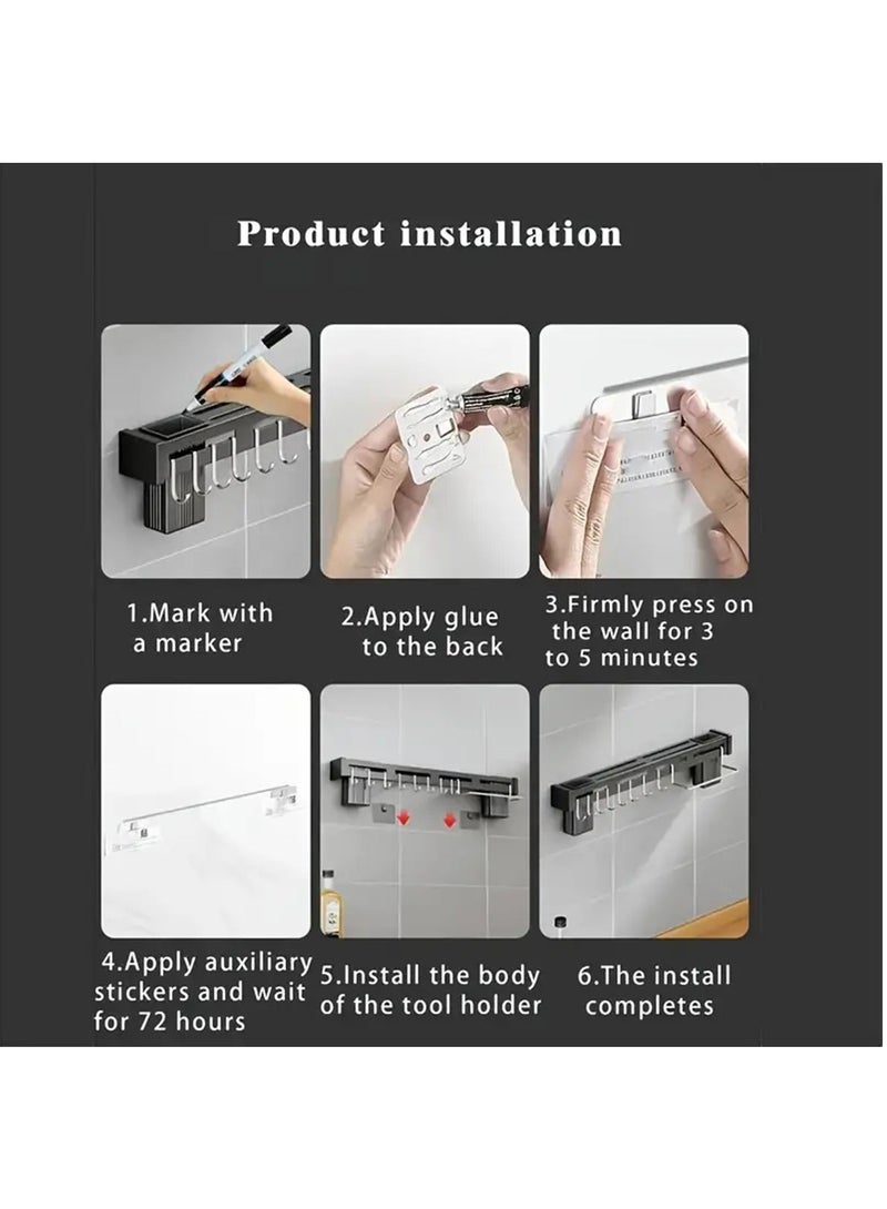 Hihonor Kitchen Wall Mount Utensil Rack Utensil Wall Organizer for Spoons, Knives, Forks, Chopsticks, Cookware Cutlery Holder (Silver) - Image 5