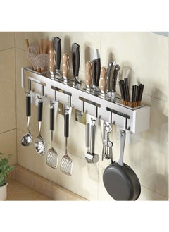 Hihonor Kitchen Wall Mount Utensil Rack Utensil Wall Organizer for Spoons, Knives, Forks, Chopsticks, Cookware Cutlery Holder (Silver)  - Image 1