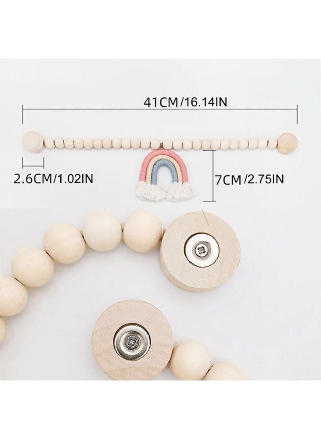هومستر 2 قطعة أربطة ستائر مغناطيسية بخرز خشبي - شرابات قوس قزح بدون تركيب، ديكور Boho للداخل والخارج - Image 2