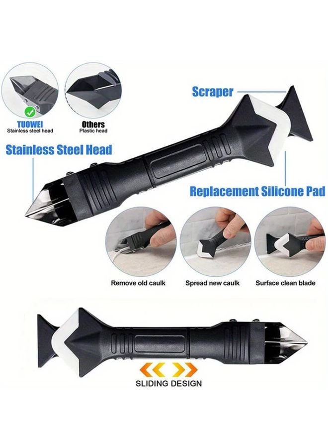 Black Silicone Caulking Tool Ergonomic Handle Stainless Steel Tip Multi Functional - Image 5
