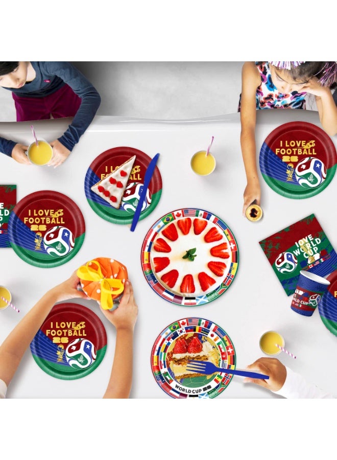 HOMESTAR 151PCS World Cup Football Theme Party Supplies Set - Includes Backdrop Banner, Bunting, Hanging Spiral Balloons, Napkins Paper, Cups, Tablecloth. Knife Fork Spoon Straws, Fan Supplies Cheering Support Props, Decoration Supplies For World Cup Festival Event International Festival - Image 5