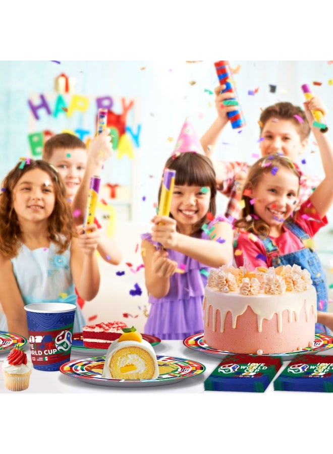 HOMESTAR 151PCS World Cup Football Theme Party Supplies Set - Includes Backdrop Banner, Bunting, Hanging Spiral Balloons, Napkins Paper, Cups, Tablecloth. Knife Fork Spoon Straws, Fan Supplies Cheering Support Props, Decoration Supplies For World Cup Festival Event International Festival - Image 4