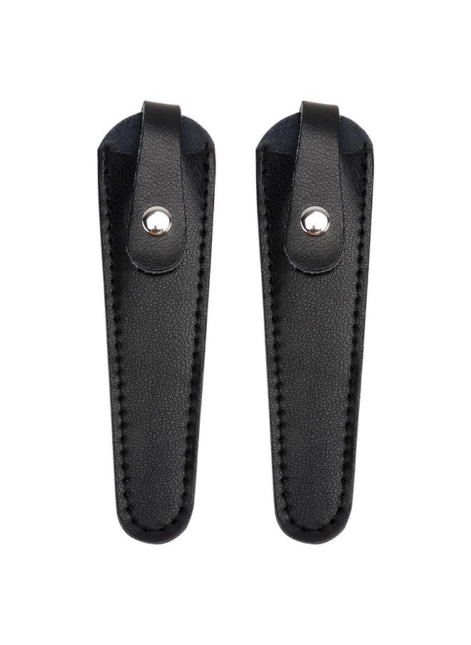 minkissy minkissy 2pcs Leather Scissor Sleeve Thicken Scissor Sleeve Leather Scissor Case Scissor Protective Sleeves for Salon Barber (Black)  - Image 1