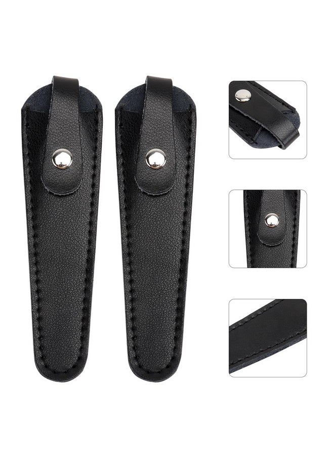 minkissy minkissy 2pcs Leather Scissor Sleeve Thicken Scissor Sleeve Leather Scissor Case Scissor Protective Sleeves for Salon Barber (Black)  - Image 3