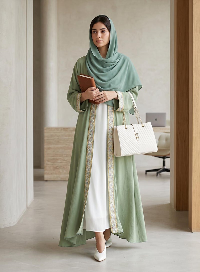 hayas closet Lace Embellished Open Front High Neck Abaya - Image 1