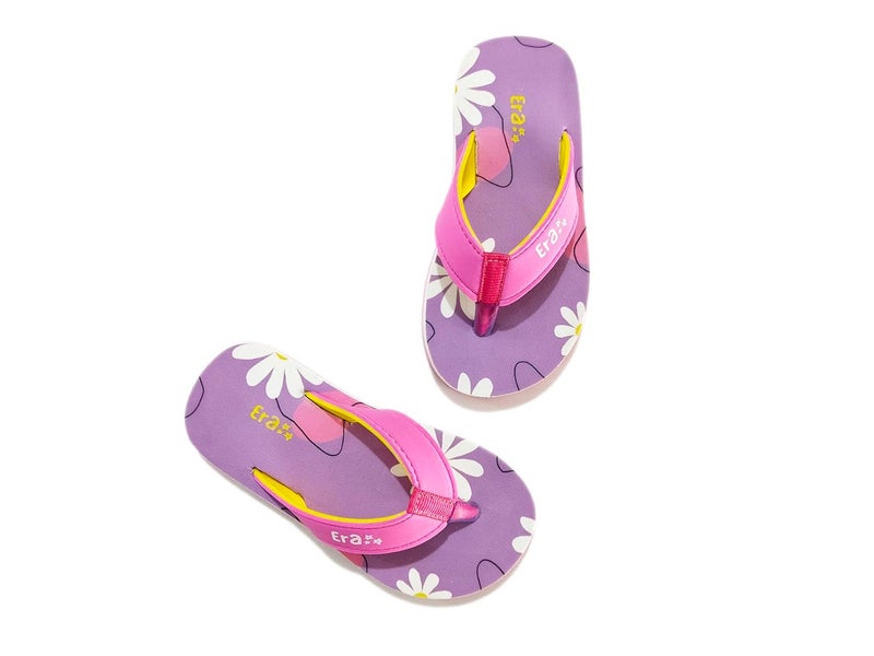 era Kids' Floral Print Flip Flops, Purple and Pink, Daisy Pattern - Image 4