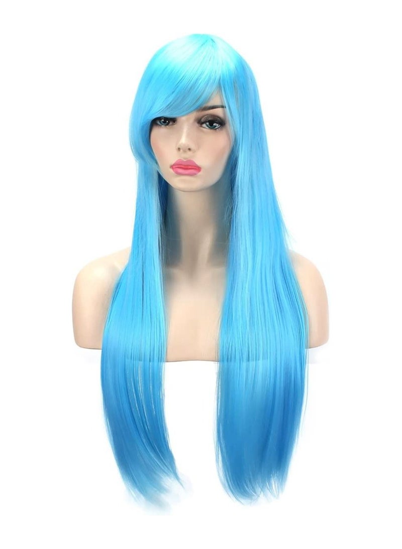 Estelle Wigs 32 Inches 80 cm Long Straight Anime Fashion Women's Cosplay Wig Party Wig With Free Wig Cap Light Blue - Image 3