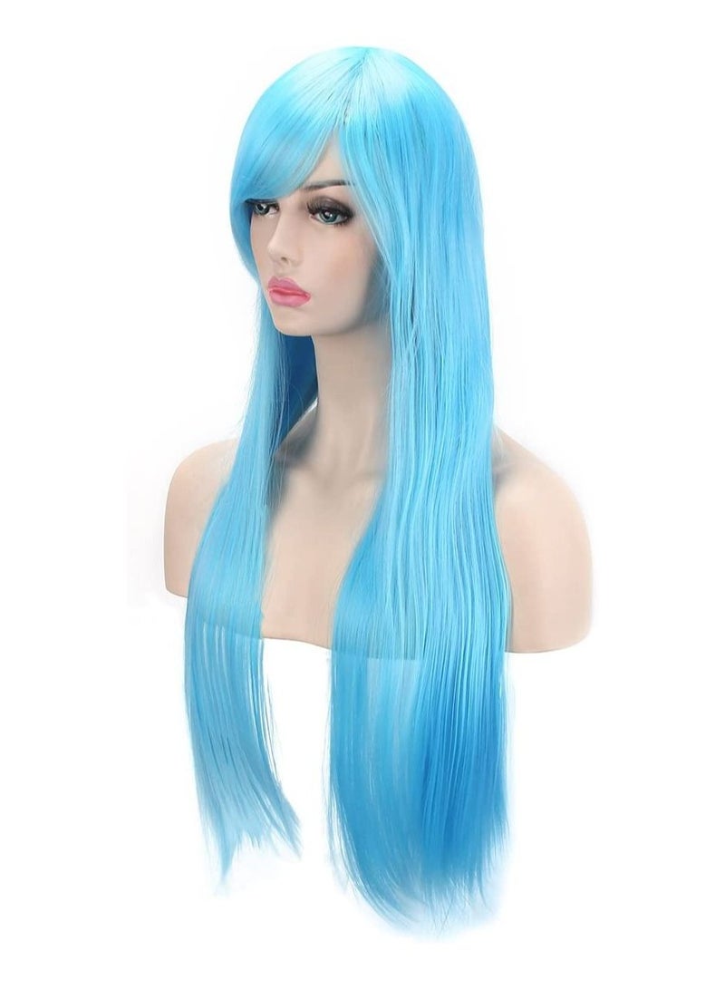 Estelle Wigs 32 Inches 80 cm Long Straight Anime Fashion Women's Cosplay Wig Party Wig With Free Wig Cap Light Blue - Image 4