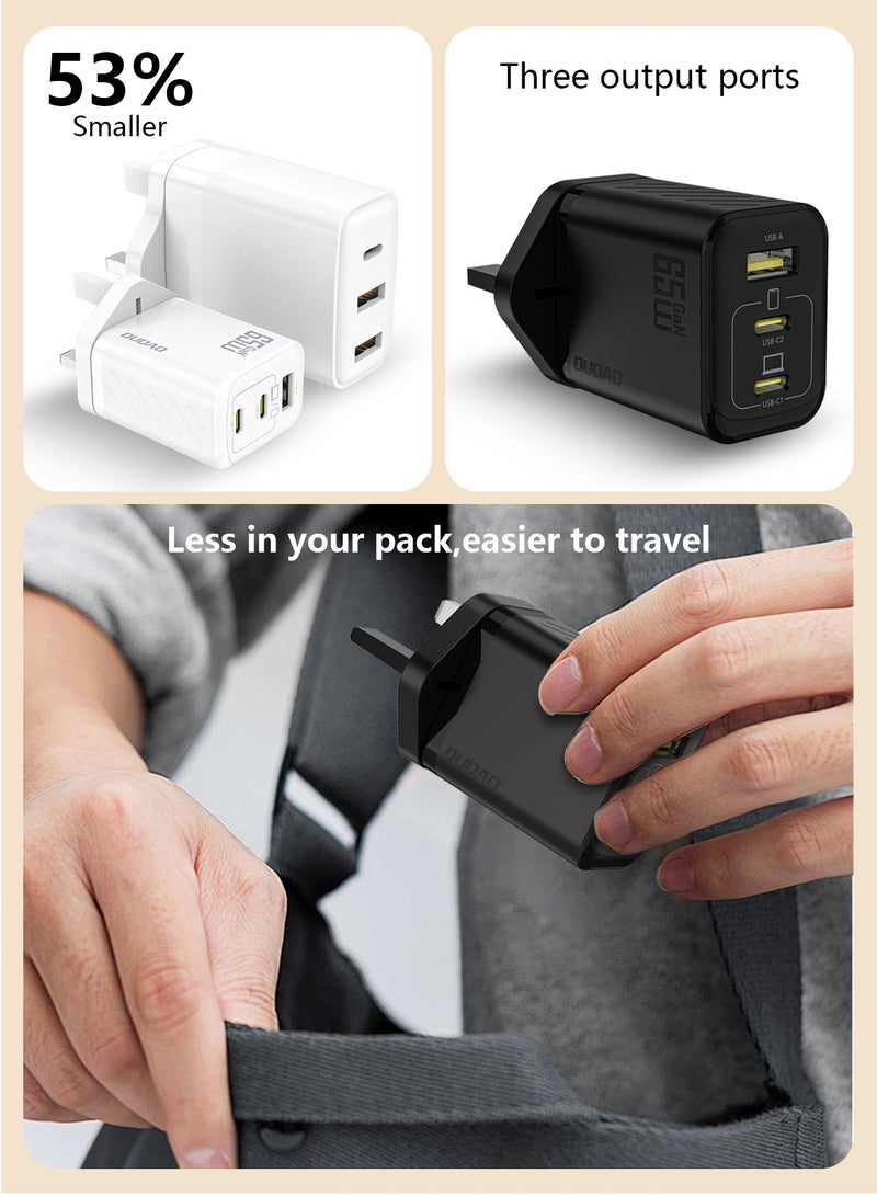 DUDAO 65W GaN 3-Port Super Fast Charger Set, Compact Laptop Charger Type C Wall Charger, USB + 2*Type-C Power Adapter whit 240W Type-C Cable, 9-Layer Safety Protection, Smart Temperature Control, Compatible with All Phone Models, Tablets, Laptops, Watches - Image 5