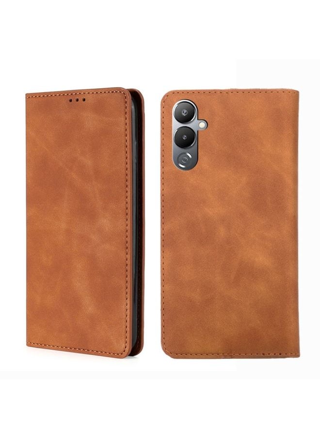 HuHa Case Cover For For Tecno Pova 4 Skin Feel Magnetic Horizontal Flip Leather Phone Case(Light Brown) 