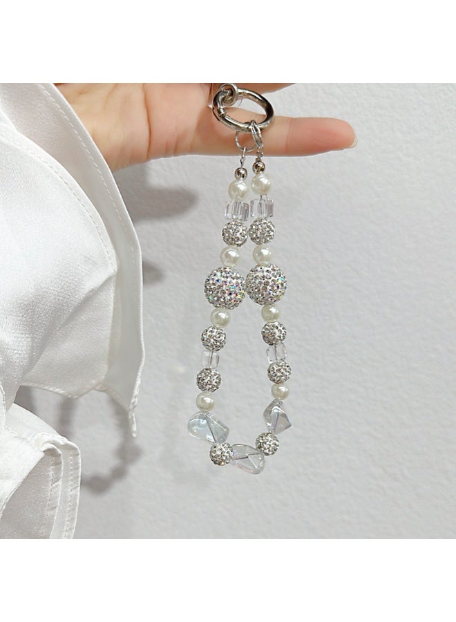 NIBEMINENT Super Cute Beaded Phone Charm – Trendy Phone Chain Wrist Strap, Shining Beads Chain Lanyard for Cell Phone