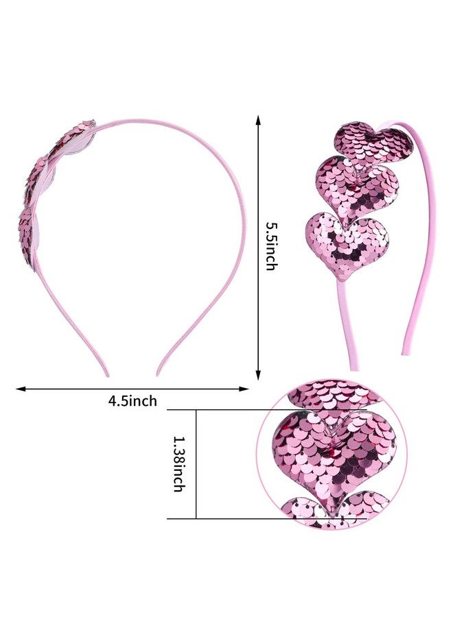 Chuangdi 3 Pcs Valentine's Day Glitter Heart Headband Heart Shaped Sequin Headband Elastic Love Heart Hair Band for Wedding (Pink, Rose Red, Red) - Image 3