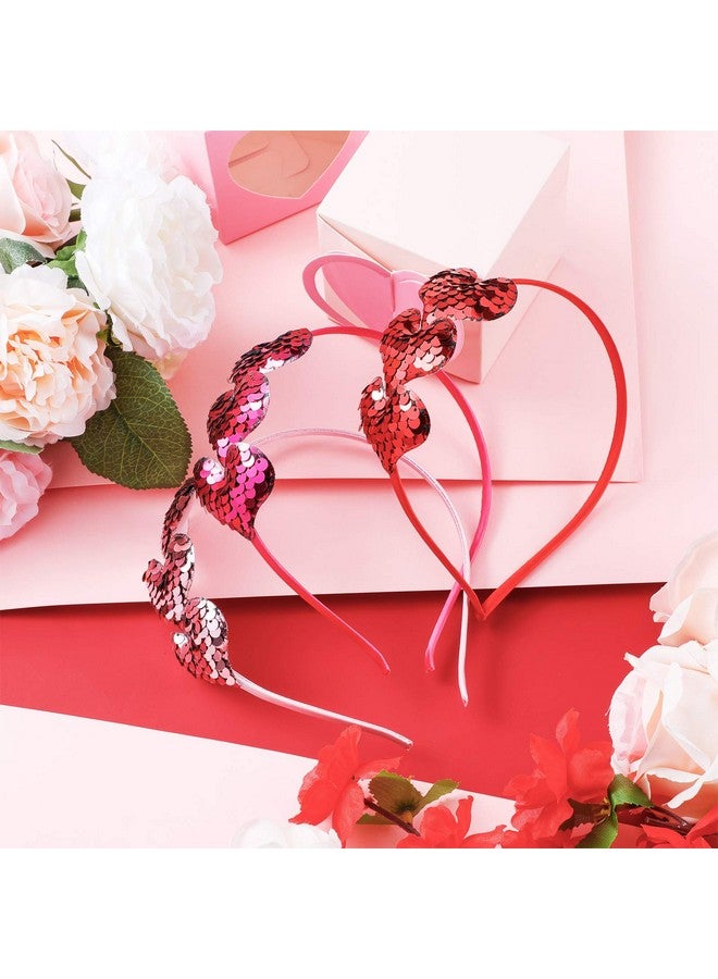 Chuangdi 3 Pcs Valentine's Day Glitter Heart Headband Heart Shaped Sequin Headband Elastic Love Heart Hair Band for Wedding (Pink, Rose Red, Red) - Image 5