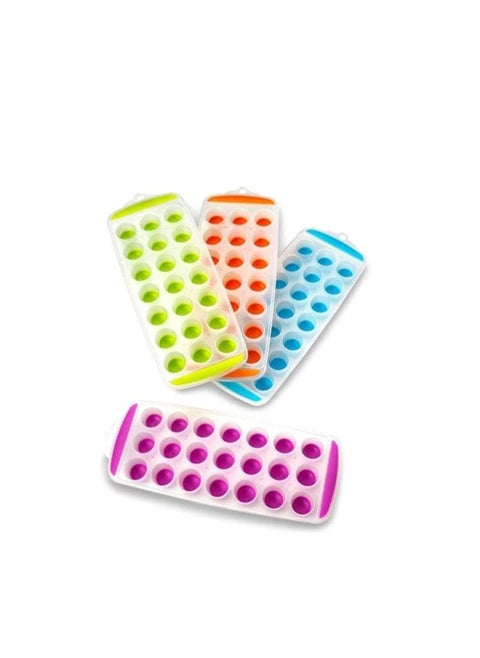 Assorted Colors Silicone Pop Out Ice Cube Trays - Make 21 Round Cubes - Ideal Size for Drinks, Baby Food, Snacks and More