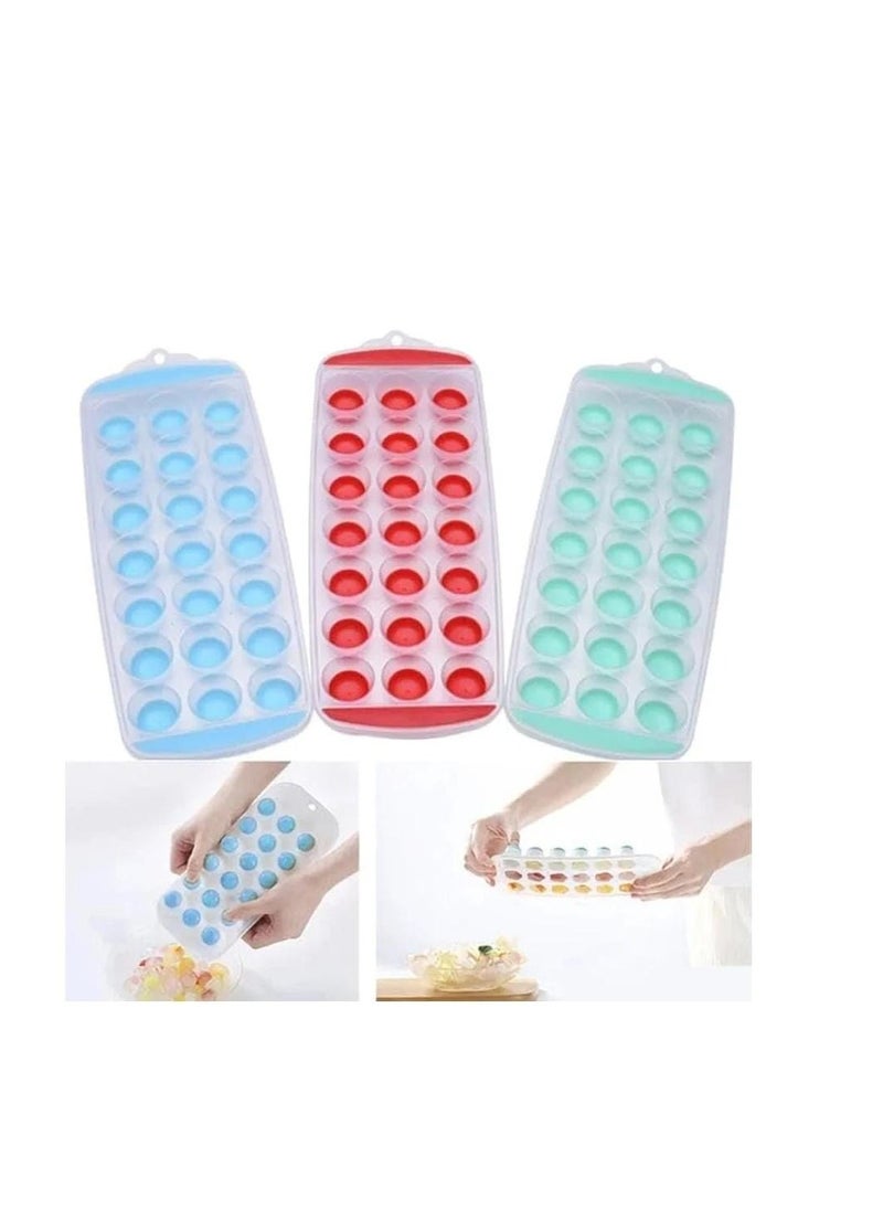 Assorted Colors Silicone Pop Out Ice Cube Trays - Make 21 Round Cubes - Ideal Size for Drinks, Baby Food, Snacks and More