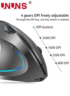 UNUNS Wireless Mouse,Vertical Programmable Mouse,2.4G Wireless Bluetooth Mouse With Adjustable DPI,Colorful LED Optical Mice,Ergonomic Mice,Portable Gaming Mouse For Computer Laptop Desktop PC,Silver Grey  - Image 4